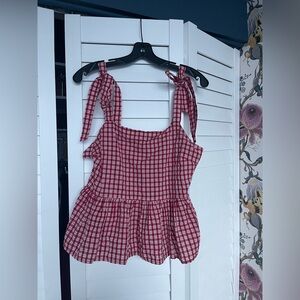 Madewell Red Gingham Tie-Strap Blouse